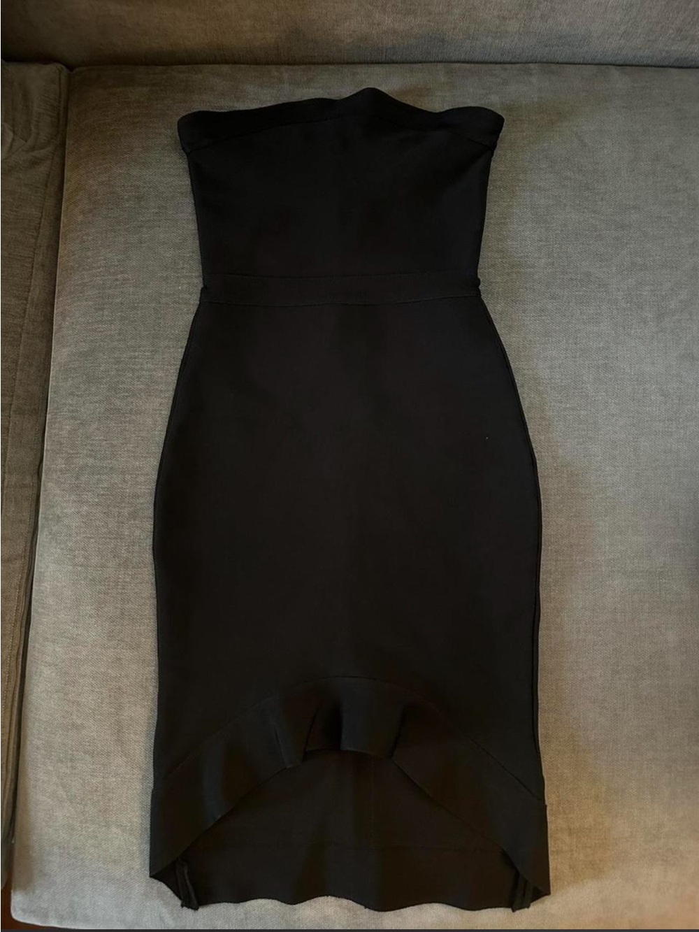 Classic Strapless Black Midi Dress with Flounce Hem